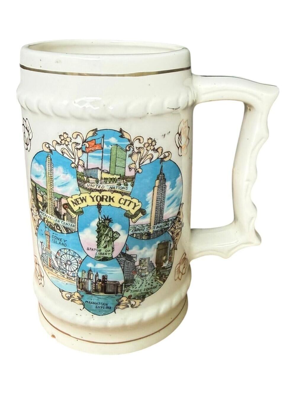 Vintage New York City Statue of Liberty Souvenir Beer Stein Mug Ceramic